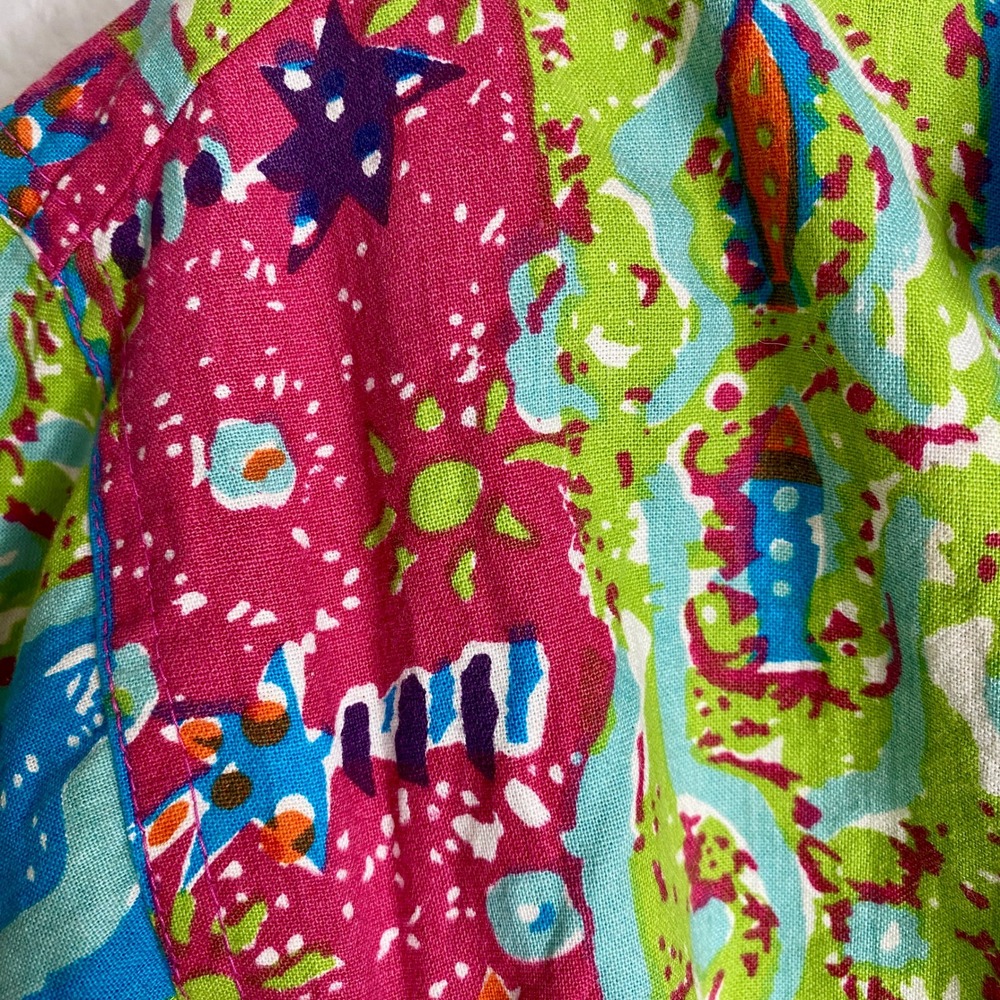 Vintage 80s Dreams Abstract Fish Romper XL Short Sleeve 90s Playsuit Jumpsuit - Picture 8 of 11